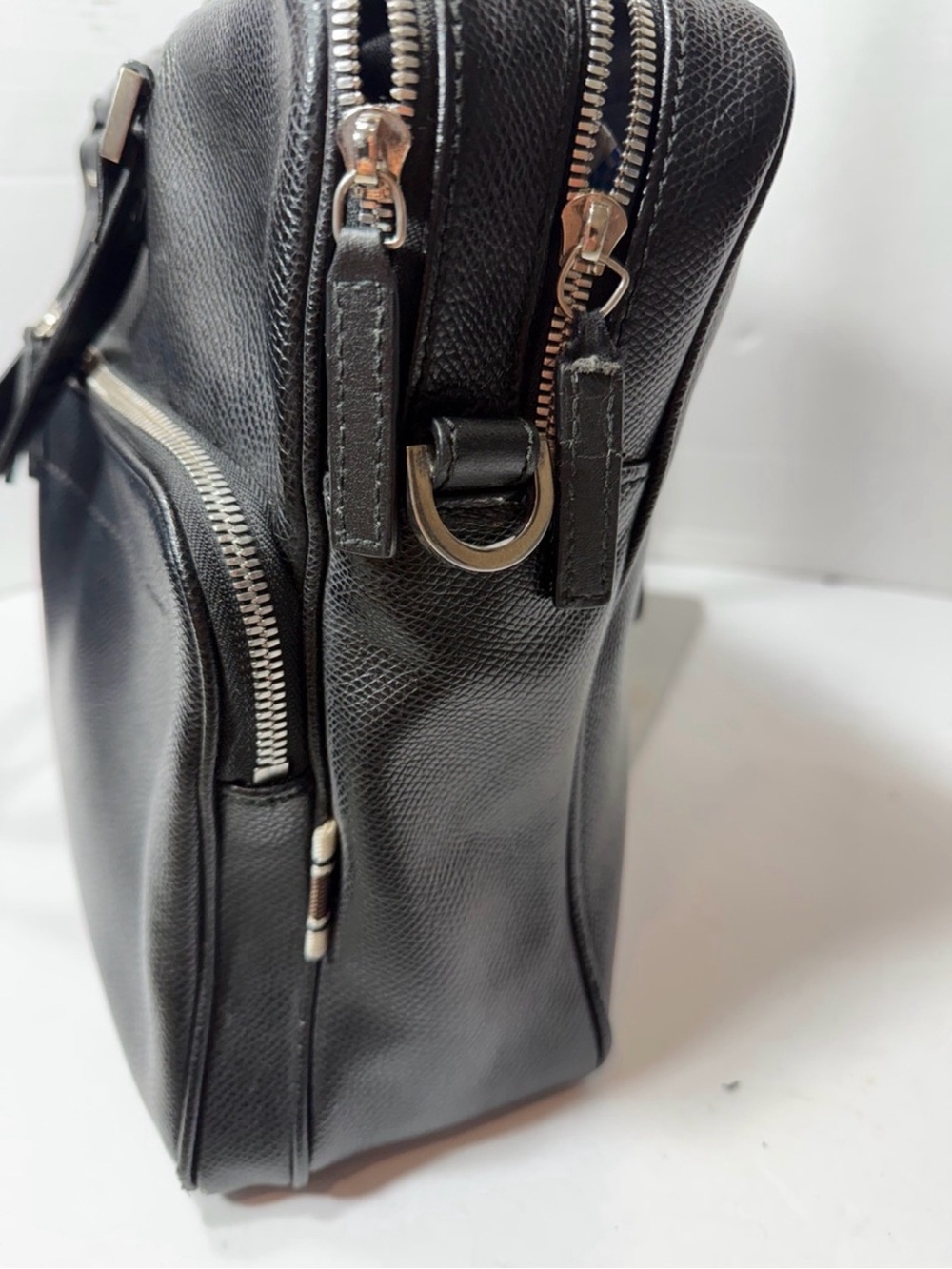 Salvatore Ferragamo Black Leather Men Briefcase, Sleep Professional Bag No Strap - Picture 8 of 9